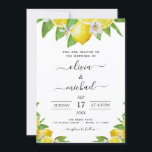 Invitation Citrus citron Mariage jaune<br><div class="desc">Citrus citron et verdure avec fleurs blanches ou florales Aquarelle Printemps Mariage élégant et moderne Invitations sur arrière - plan blanc - comprend belle et élégante typographie script avec feuilles botaniques modernes et verdure pour la célébration spéciale de mariage.</div>