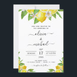Invitation Citrus citron Mariage jaune<br><div class="desc">Citrus citron et verdure avec fleurs blanches ou florales Aquarelle Printemps Mariage élégant et moderne Invitations sur arrière - plan blanc - comprend belle et élégante typographie script avec feuilles botaniques modernes et verdure pour la célébration spéciale de mariage.</div>