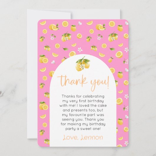 Invitation Citrus citron Merci photo (Devant)