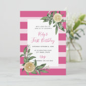 Invitation Citrus citron rose doux premier anniversaire (Debout devant)