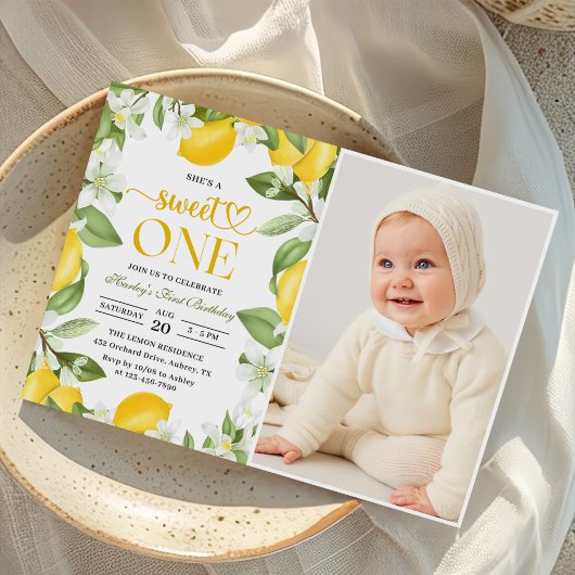 Invitation Citrus de citron floral 1er anniversaire Photo