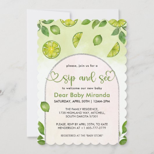 Invitation Citrus de citron vert frais Sip neutre et voir (Devant)
