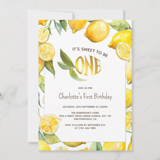 Invitation Citrus de Fruit de Citron jaune 1er anniversaire (Devant)