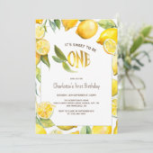 Invitation Citrus de Fruit de Citron jaune 1er anniversaire (Debout devant)