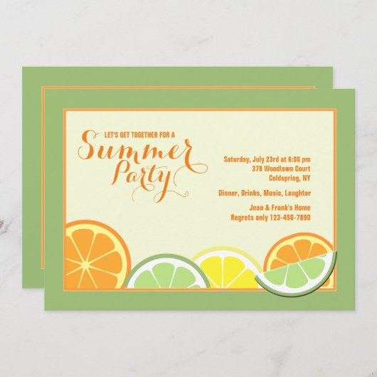 Invitation Citrus d'été (Devant / Derrière)
