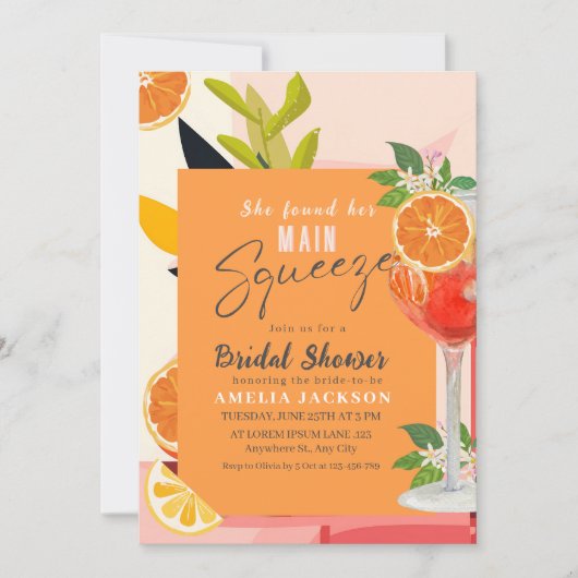 Invitation Citrus Elle a trouvé sa Fête des mariées principal (Devant)