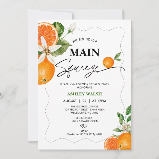 Invitation Citrus Elle A Trouvé Sa Fête des mariées Squeeze (Devant)