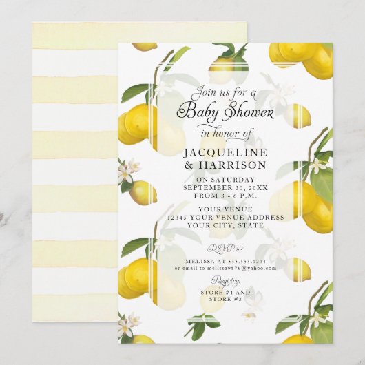 Invitation Citrus floral citron Baby shower de verdure (Devant / Derrière)