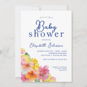 Invitation Citrus Floral Citron Bleu Carrelage Baby shower (Devant)