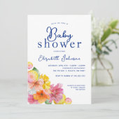 Invitation Citrus Floral Citron Bleu Carrelage Baby shower (Debout devant)