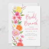 Invitation Citrus Floral Citron Fête des mariées orange Brunc (Devant)