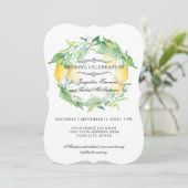Invitation Citrus floral citron feuillage bleu rustique Carre (Debout devant)