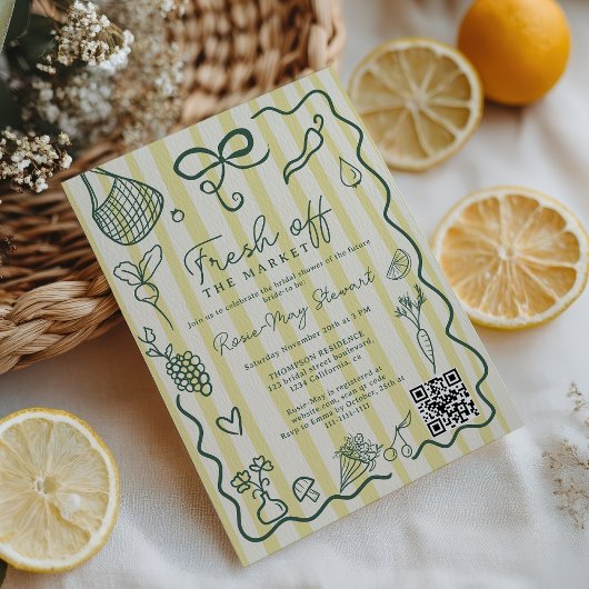 Invitation Citrus Fresh Off the Market Hand Drawn QR Bridal