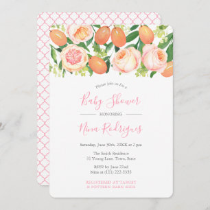 Invitation Citrus Garden Roses Quatrefoil Girl Baby shower