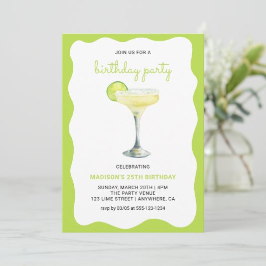Invitation Citrus Green Chic Wavy Summer Cocktail Birthday (Debout devant)