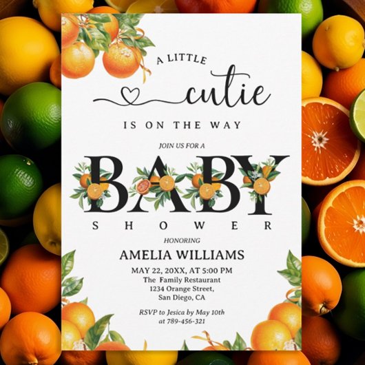 Invitation Citrus Green Elégant Baby shower orange