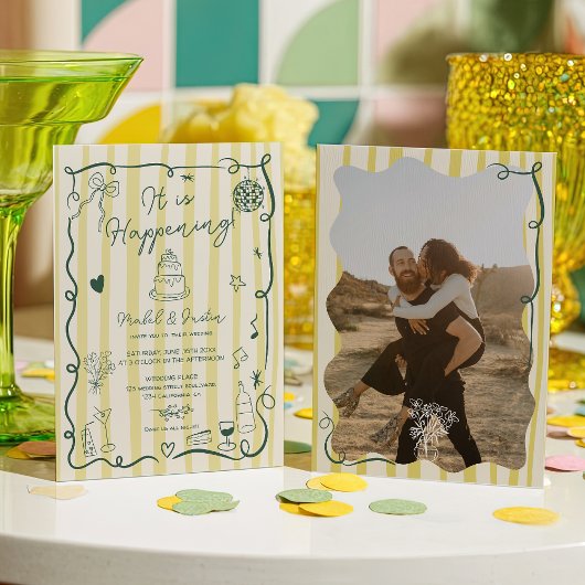 Invitation Citrus Green hand drawn Stripes photo wedding