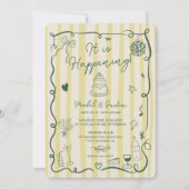 Invitation Citrus Green hand drawn Stripes photo wedding (Devant)