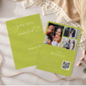 Invitation Citrus Green Heart Script 3 Photo Collage Wedding