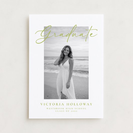 Invitation Citrus Green Script Photo Graduation Announcement 