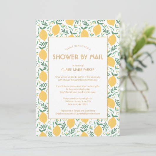 Invitation Citrus jaune Baby shower vert par courrier (Debout devant)