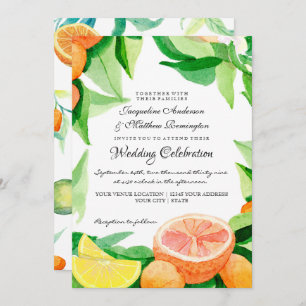 Invitation Citrus Kumquat Lemons Orange Vert Aquarelle