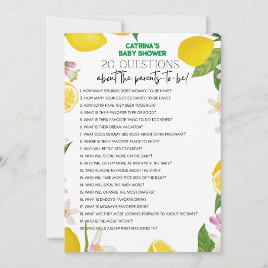 Invitation Citrus Lemon Baby shower - Nom modifiable, 5x7 (Devant)