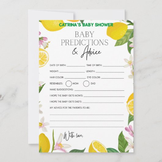 Invitation Citrus Lemon Baby shower - Nom modifiable, 5x7 (Devant)