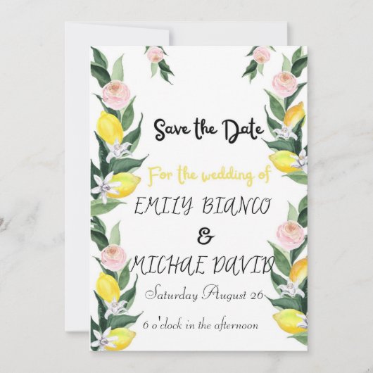 Invitation Citrus Lemon Wedding Yellow Lemon  (Devant)