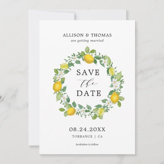 Invitation Citrus Lemon Wreath Mariage jaune Enregistrer les  (Devant)