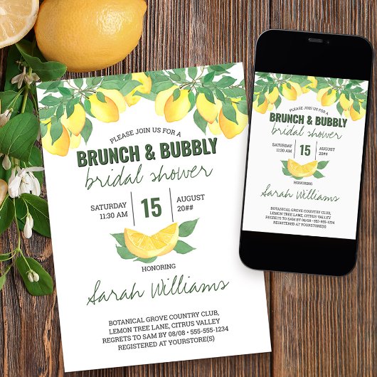 Invitation Citrus Lemons Brunch & Fête des mariées Bubbly