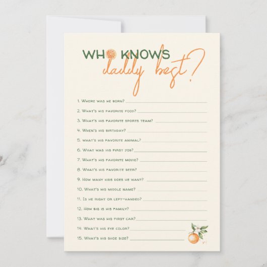 Invitation Citrus Little Cutie Qui Connaît Papa Meilleure Car (Devant)