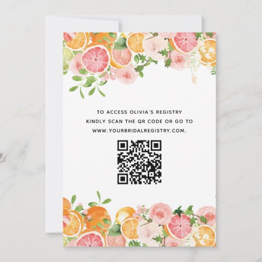 Invitation Citrus Main Squeeze QR Code Fête des mariées (Dos)