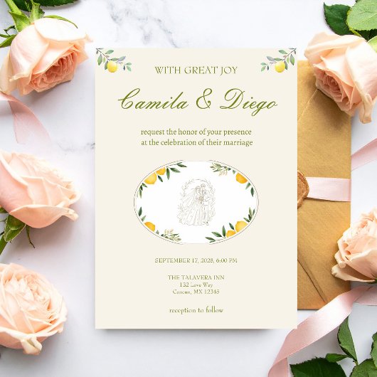 Invitation Citrus Olive Mediterranean Botanical Wedding