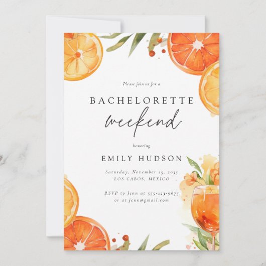 Invitation Citrus Orange Aperol Bachelorette Week-end (Devant)