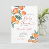 Invitation Citrus Orange Baby en fleur Baby shower d'été (Debout devant)