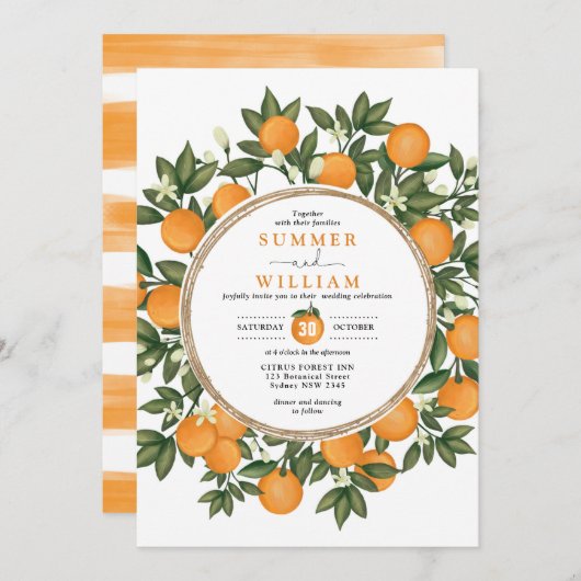 Invitation Citrus Orange Botanique Tangerine Mariage de verdu (Devant / Derrière)
