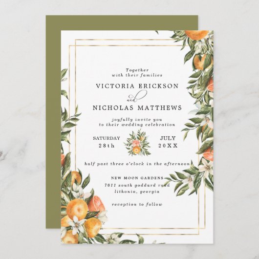 Invitation Citrus Orchard | Boho Botanical Mariage (Devant / Derrière)