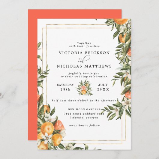 Invitation Citrus Orchard | Boho Botanical Mariage (Devant / Derrière)