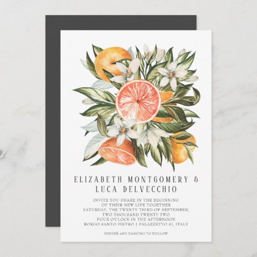 Invitation Citrus Orchard | Boho Botanical Mariage (Devant / Derrière)