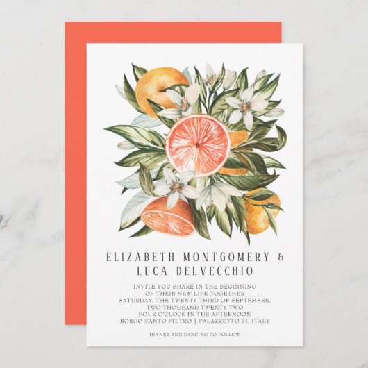 Invitation Citrus Orchard | Boho Botanical Mariage (Devant / Derrière)