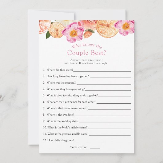 Invitation Citrus Rose Il A Dit, Elle A Dit Fête des mariées (Devant)