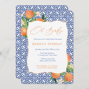 Invitation Citrus Sinensis Oranges Positano Baby shower bleu