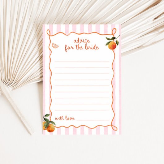 Invitation Citrus Spritz Pink Stripes Bridal Advice Card