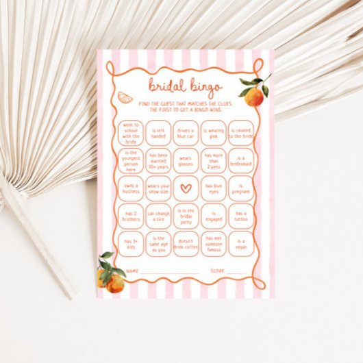Invitation Citrus Spritz Pink Stripes Bridal Bingo Card