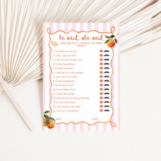 Invitation Citrus Spritz Pink Stripes He said She said Card