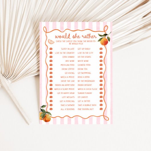 Invitation Citrus Spritz Pink Stripes Would she rather Card