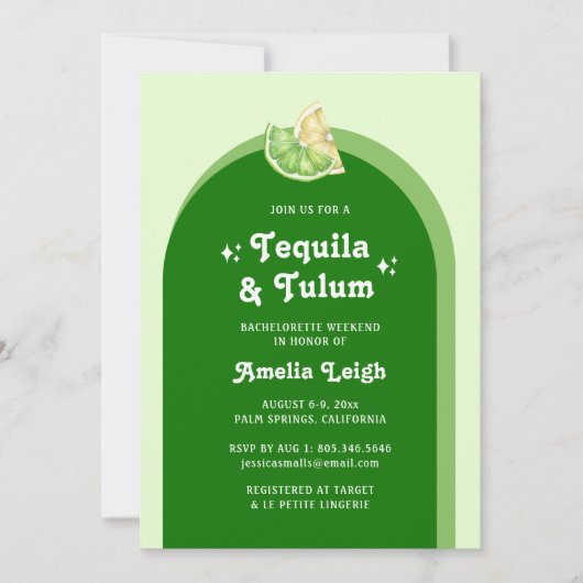 Invitation Citrus vert citron Tequila & Tulum Bachelorette (Devant)
