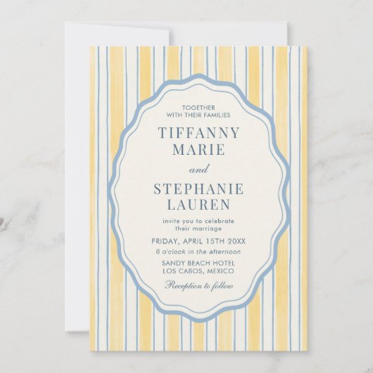 Invitation Citrus Yellow Elegant Modern Stripe Wedding (Devant)