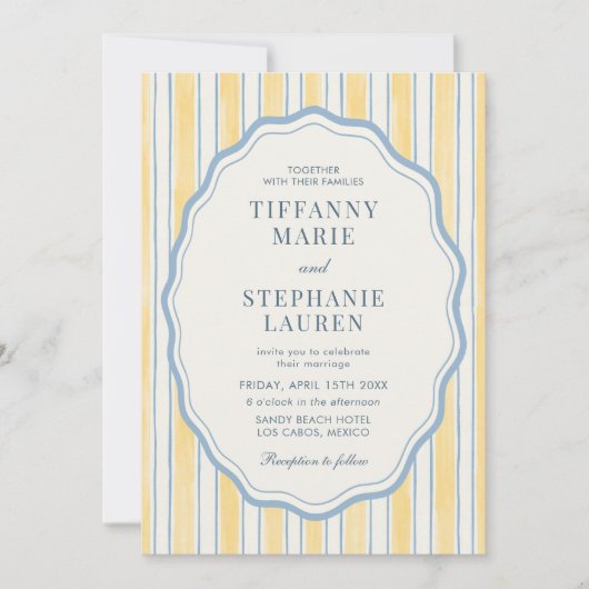 Invitation Citrus Yellow Elegant Modern Stripe Wedding (Devant)